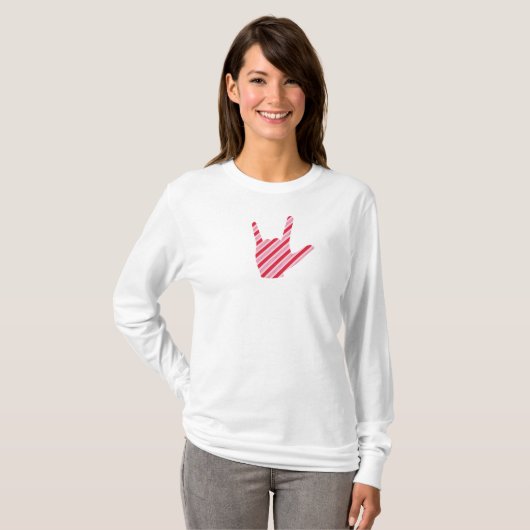 Candy Cane ASL I Love You T-Shirt or Pajama Top (Voorkant volledig)