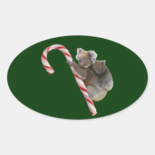 Candy Cane Australian Koala Beren Ovale Sticker (Voorkant)