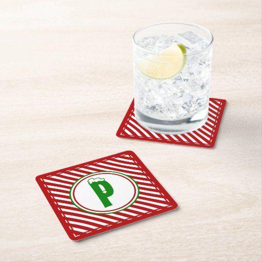 Candy Cane Basics Rood/Wit Monogram Kartonnen Onderzetters (Insitu)