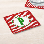 Candy Cane Basics Rood/Wit Monogram Kartonnen Onderzetters (Schuin)