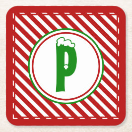 Candy Cane Basics Rood/Wit Monogram Kartonnen Onderzetters