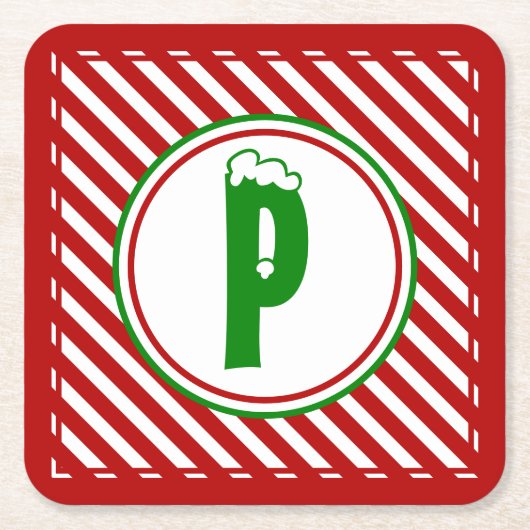 Candy Cane Basics Rood/Wit Monogram Kartonnen Onderzetters (Voorkant)