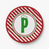 Candy Cane Basics Rood/Wit Monogram Papieren Bordje (Voorkant)