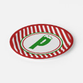 Candy Cane Basics Rood/Wit Monogram Papieren Bordje (Gekanteld)
