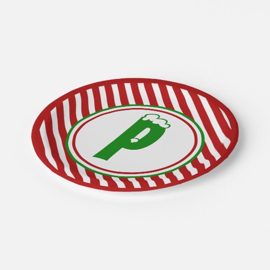 Candy Cane Basics Rood/Wit Monogram Papieren Bordje (Gekanteld)