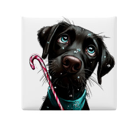 Candy Cane Black Dog Christmas Magnet