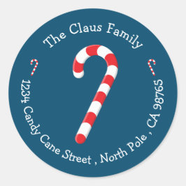 Candy Cane Blue Holiday Envelope Seals Ronde Sticker