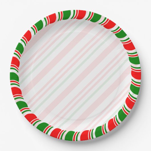 Candy Cane Border Kerstmis Blank Aangepast Papieren Bordje (Voorkant)
