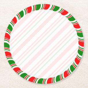 Candy Cane Border Kerstmis Blank Aangepast Ronde Kartonnen Onderzetter