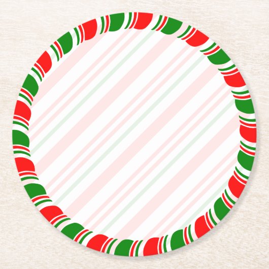 Candy Cane Border Kerstmis Blank Aangepast Ronde Kartonnen Onderzetter (Voorkant)