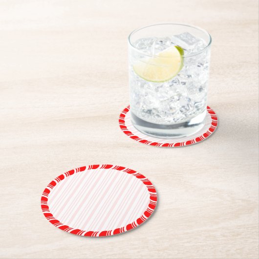 Candy Cane Border Kerstmis Blank Aangepast Ronde Kartonnen Onderzetter (Insitu)
