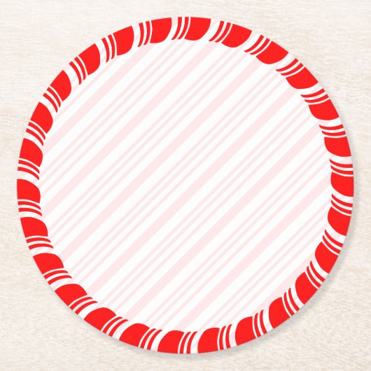 Candy Cane Border Kerstmis Blank Aangepast Ronde Kartonnen Onderzetter (Voorkant)