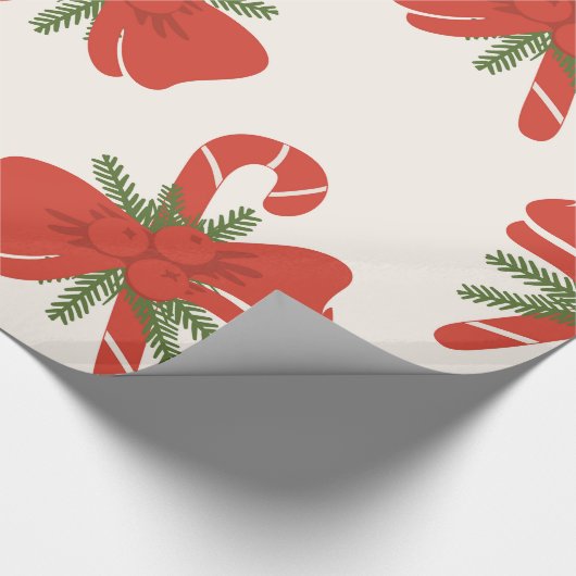 Candy Cane & Bow Cream Ivoor Vakantie Kerstmis Cadeaupapier (Hoek)