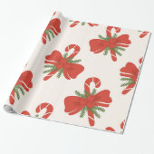 Candy Cane & Bow Cream Ivoor Vakantie Kerstmis Cadeaupapier (Uitgerold)