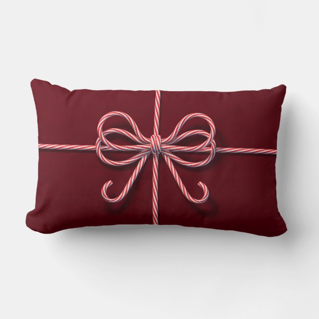Candy Cane Bow Lumbar Pillow Kussen (Voorkant)