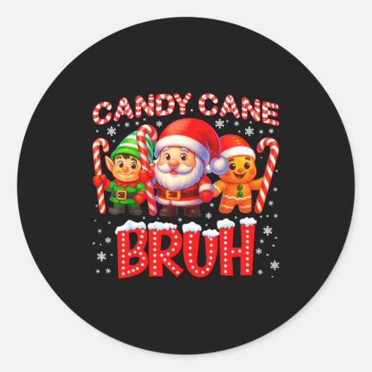 Candy Cane Bruh Cute Santa Elf Christmas Xmas Boy  Ronde Sticker (Voorkant)