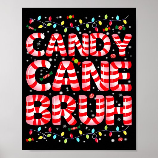 Candy Cane Bruh Tree Light Pjs Christmas Xmas Men Poster (Voorkant)