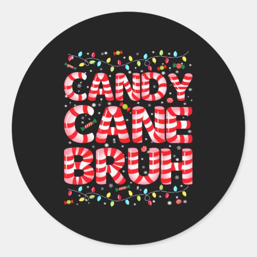 Candy Cane Bruh Tree Light Pjs Christmas Xmas Men  Ronde Sticker (Voorkant)