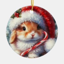 Candy Cane Bunny Konijn Kerstmis Keramisch Ornament