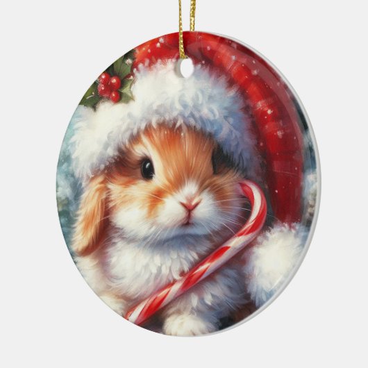 Candy Cane Bunny Konijn Kerstmis Keramisch Ornament (Links)