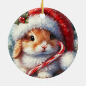 Candy Cane Bunny Konijn Kerstmis Keramisch Ornament (Achterkant)