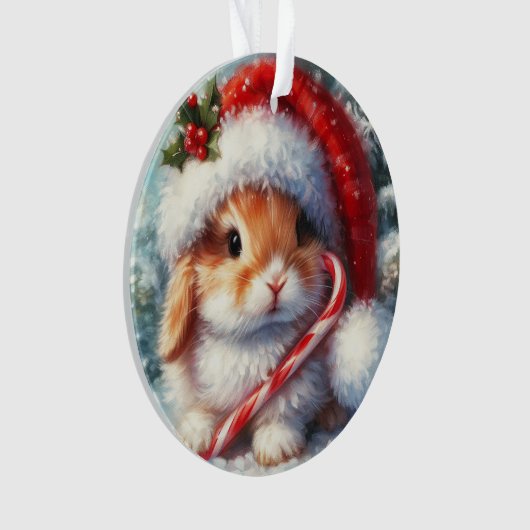 Candy Cane Bunny Konijn Kerstmis Ornament (voorkant)
