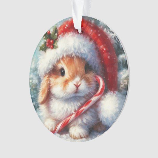 Candy Cane Bunny Konijn Kerstmis Ornament (voorkant)