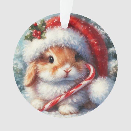 Candy Cane Bunny Konijn Kerstmis Ornament (voorkant)
