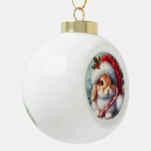 Candy Cane Bunny Rabbit Keramische Bal Ornament (Links)