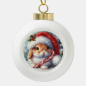 Candy Cane Bunny Rabbit Keramische Bal Ornament (Voorkant)