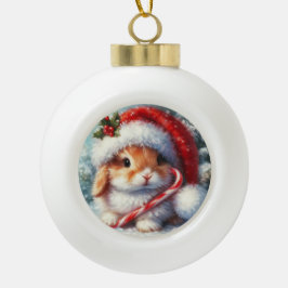 Candy Cane Bunny Rabbit Keramische Bal Ornament