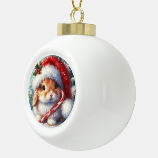 Candy Cane Bunny Rabbit Keramische Bal Ornament (Rechts)