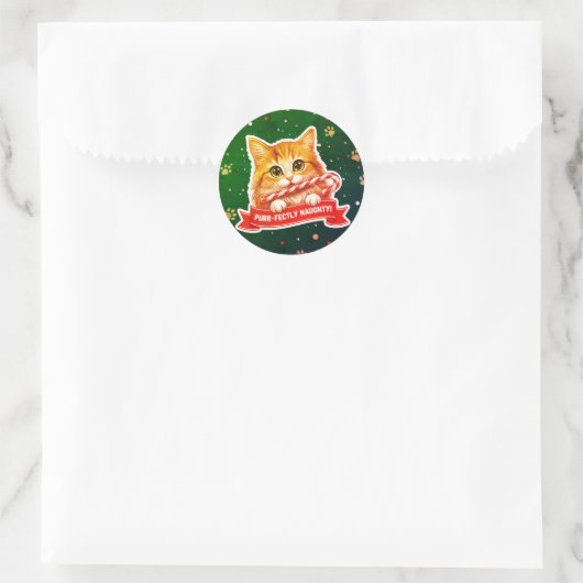 Candy Cane Cat Sticker – Cute Mischievous  (Tas)