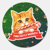 Candy Cane Cat Sticker – Cute Mischievous  (Voorkant)
