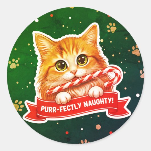Candy Cane Cat Sticker – Cute Mischievous  (Voorkant)
