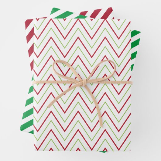 Candy Cane Chevron en Stripes Pattern Inpakpapier Vel (In situ)
