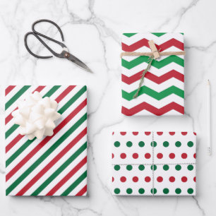 Candy Cane Chevron Stripes & Polka Dots Pattern Inpakpapier Vel