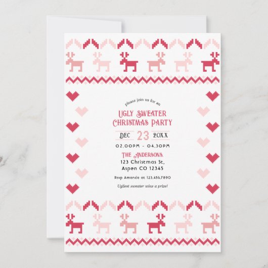 Candy Cane Chic Ugly Sweater Christmas Party Kaart (Voorkant)