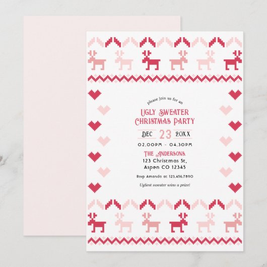 Candy Cane Chic Ugly Sweater Christmas Party Kaart (Voorkant / Achterkant)