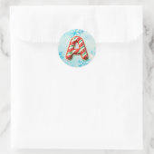 Candy Cane Christmas "A" Sticker, feestelijke stre Ronde Sticker (Tas)