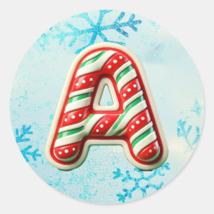 Candy Cane Christmas "A" Sticker, feestelijke stre Ronde Sticker