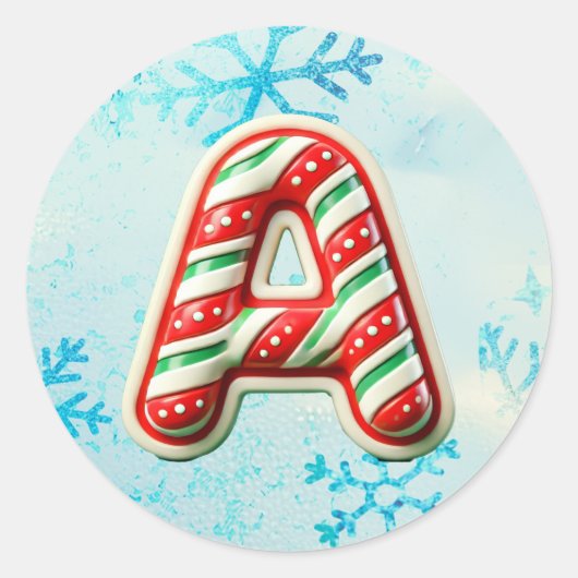 Candy Cane Christmas "A" Sticker, feestelijke stre Ronde Sticker (Voorkant)