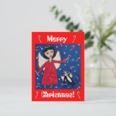 Candy Cane Christmas Angel en Cat Briefkaart (Staand voorkant)
