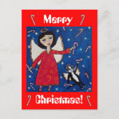 Candy Cane Christmas Angel en Cat Briefkaart (Voorkant)