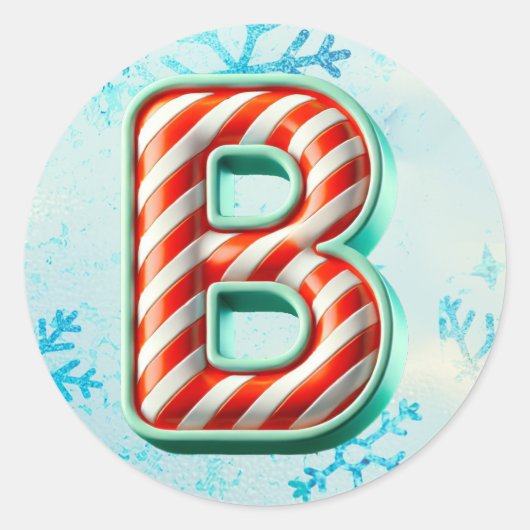 Candy Cane Christmas "B" Sticker, feestelijke stre Ronde Sticker (Voorkant)