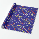 Candy Cane Christmas Blue Cadeaupapier<br><div class="desc">Candy Canes in rood,  groen,  blauw en geel op een blauwe achtergrond.</div>