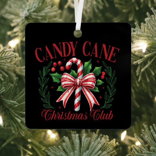 Candy Cane Christmas Club Squad Matching Winter Metalen Ornament (Insitu)
