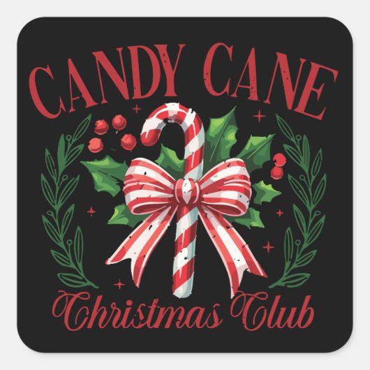 Candy Cane Christmas Club Squad Matching Winter Vierkante Sticker (Voorkant)