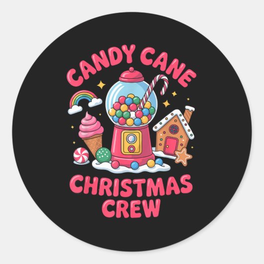 Candy Cane Christmas Crew Gumball Gingerbread Pepp Ronde Sticker (Voorkant)