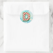 Candy Cane Christmas "D" Sticker, feestelijke stre Ronde Sticker (Tas)